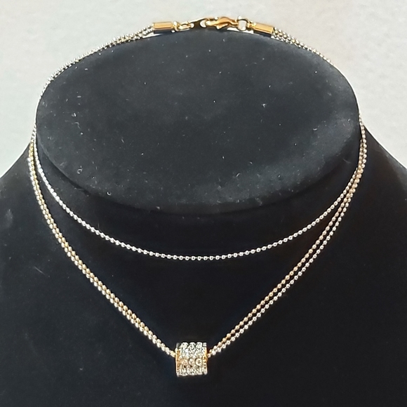 Silver & Gold Plated Anklet w/Cubic Zirconia Cylinder Pendant - Picture 3 of 6